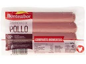 Salchicha cocida de pollo SIN GLUTEN Y SIN LACTOSA (pack 0,250 kg. aprox.)