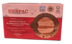 Filetes de Melva de Andalucía Canutera en aceite de oliva HERPAC (Lata 120 gr aprox)
